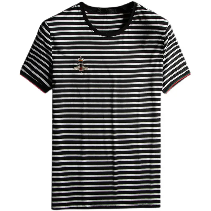 Men Striped Slim Fit T-Shirt Black White Instagram Brand - Image 7