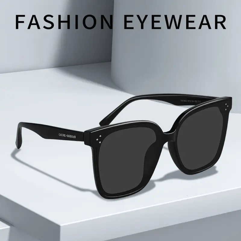 TikTok Style Sunglasses for Men Women Black Polarized Large Frame