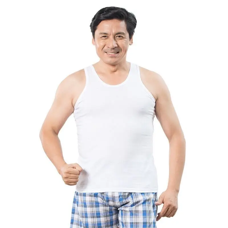 Middle-aged Men Black Cotton Camisole Summer