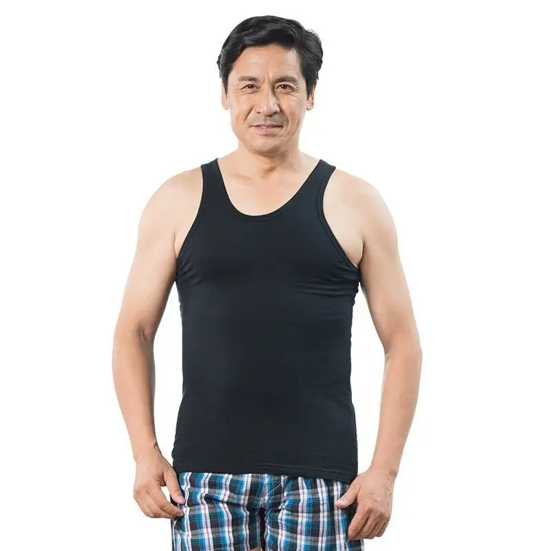 Middle-aged Men Black Cotton Camisole Summer