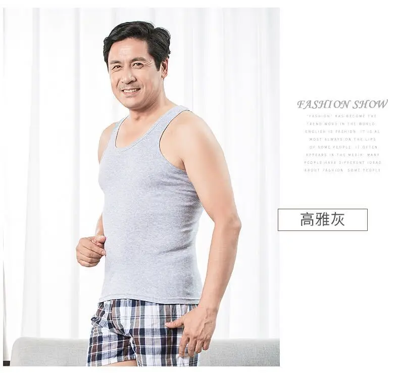 Middle-aged Men Black Cotton Camisole Summer — feature 10