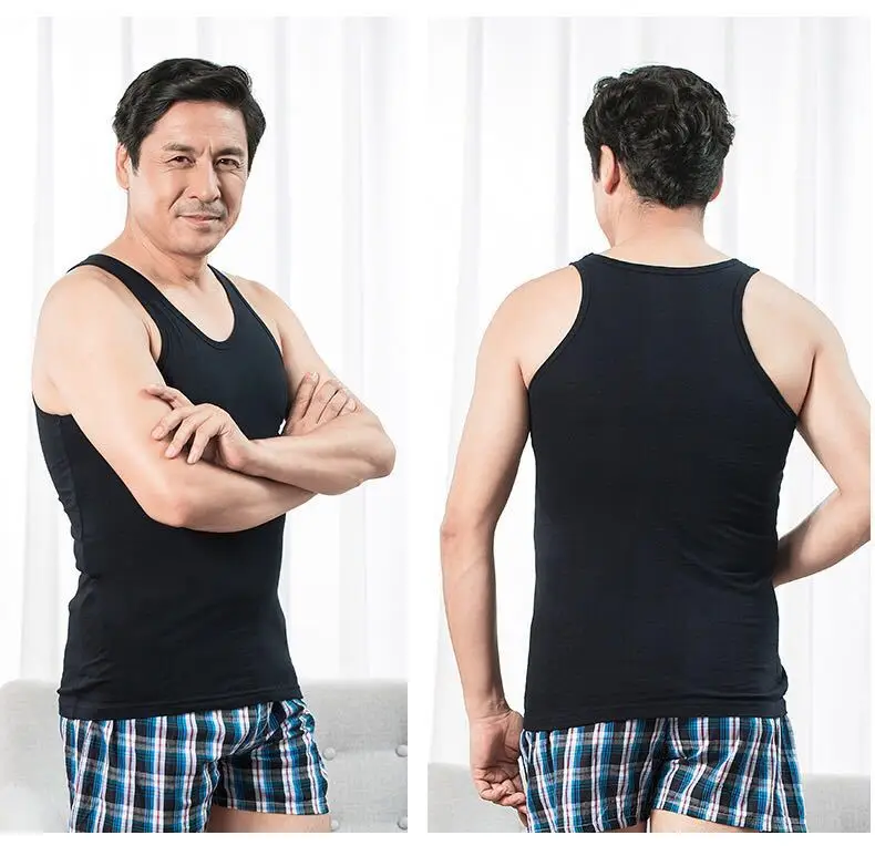 Middle-aged Men Black Cotton Camisole Summer — feature 12