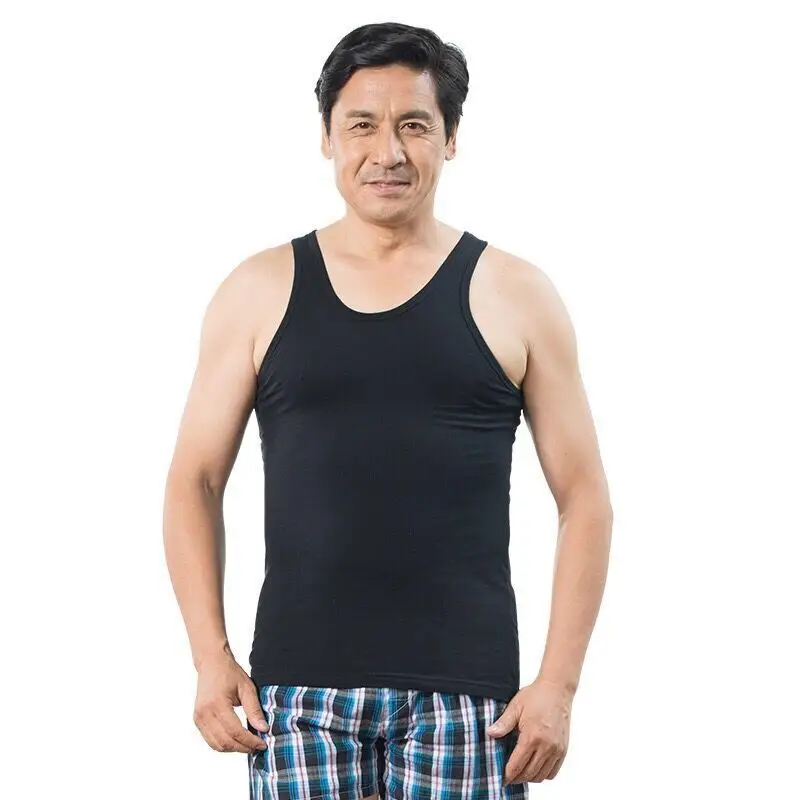 Middle-aged Men Black Cotton Camisole Summer
