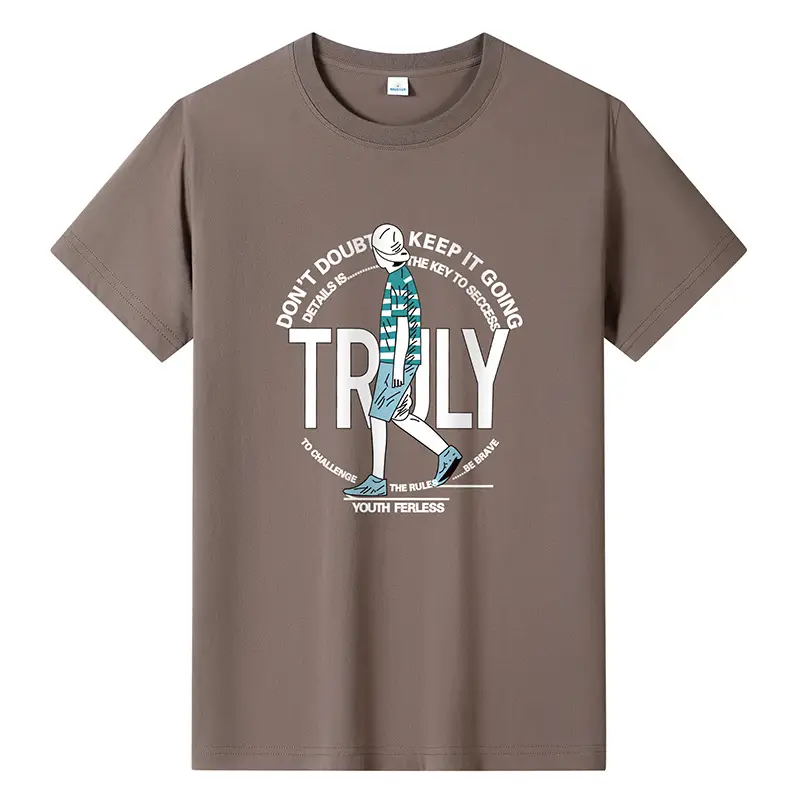Men Printed T-Shirt Brown 2024 Summer Loose Fit