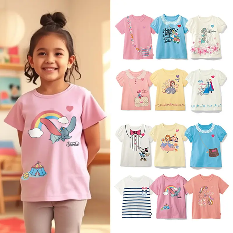Summer Girls Pure Cotton Cartoon T-Shirt Yellow - Image 18