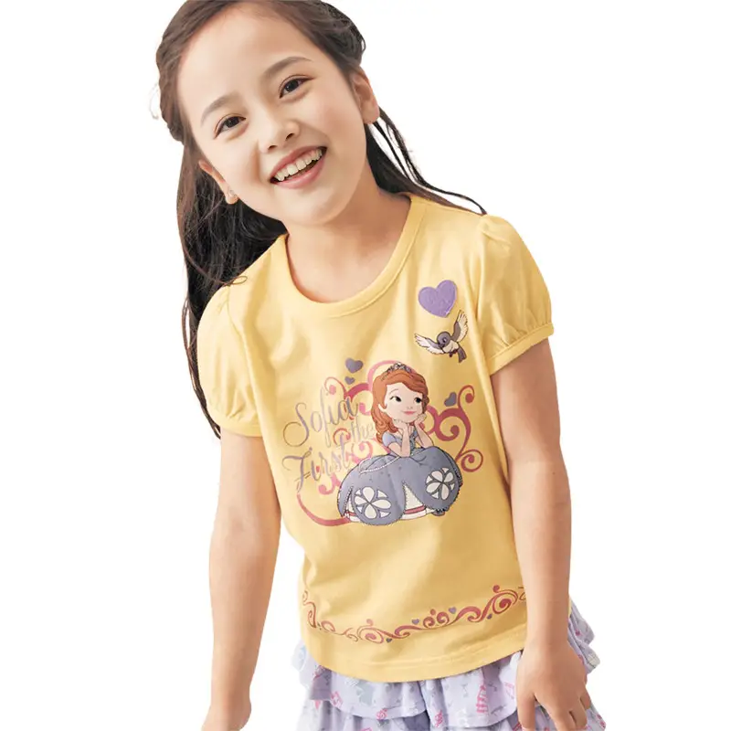 Summer Girls Pure Cotton Cartoon T-Shirt Yellow - Image 19