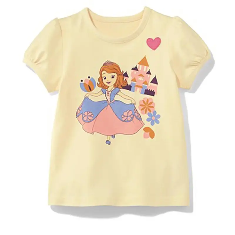 Summer Girls Pure Cotton Cartoon T-Shirt Yellow - Image 10