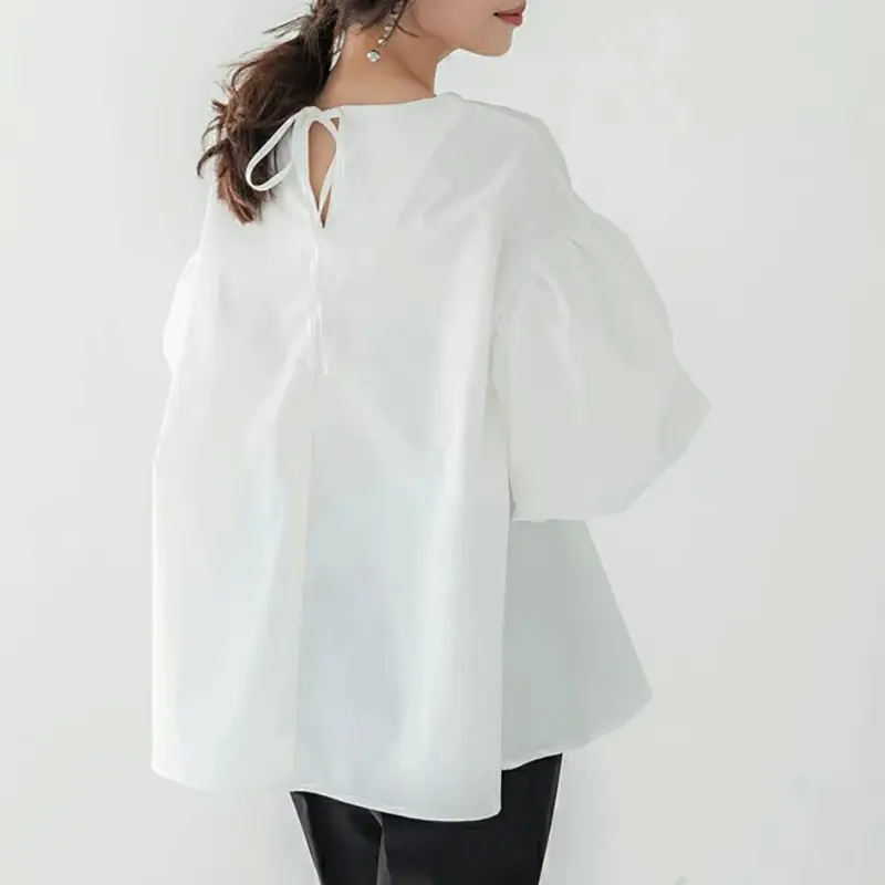 Lotte New Japanese Korean Summer Loose Large Women's Shirt Cotton Big Lantern Sleeve Round Neck Top Cross Border - Image 6