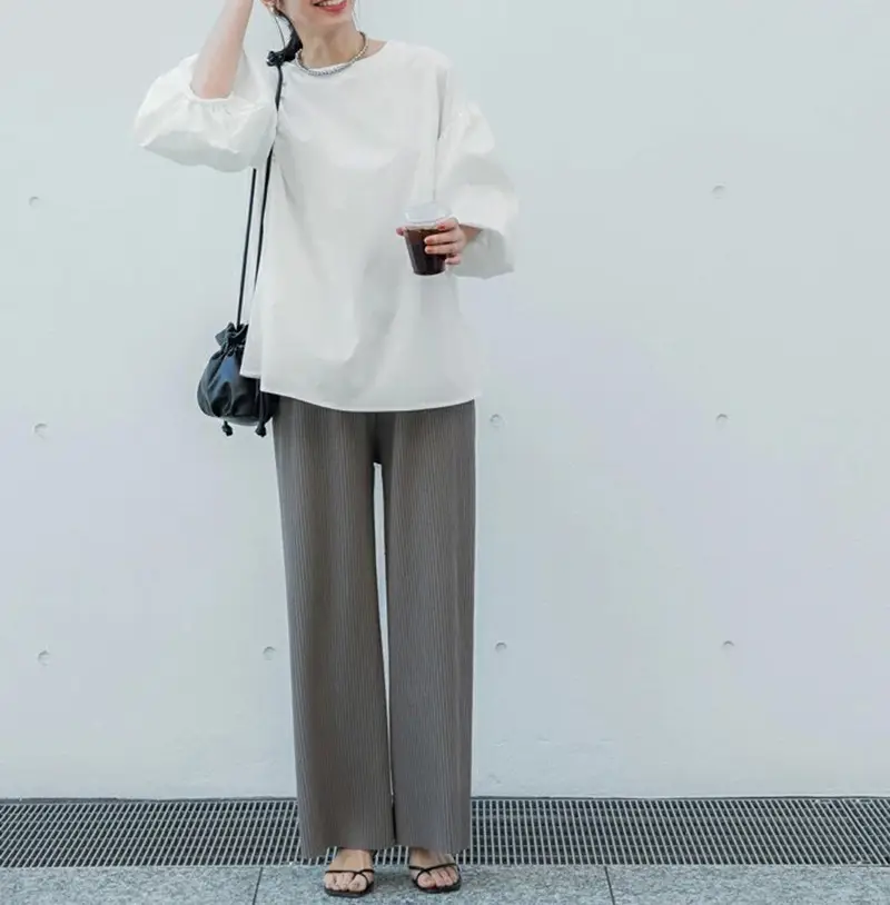 Lotte New Japanese Korean Summer Loose Large Women's Shirt Cotton Big Lantern Sleeve Round Neck Top Cross Border — feature 14