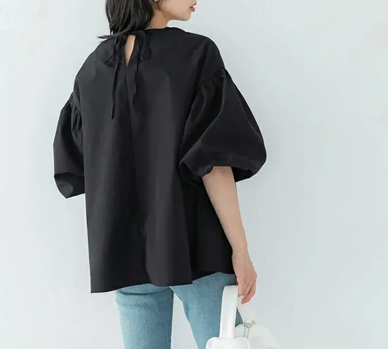 Lotte New Japanese Korean Summer Loose Large Women's Shirt Cotton Big Lantern Sleeve Round Neck Top Cross Border — feature 18