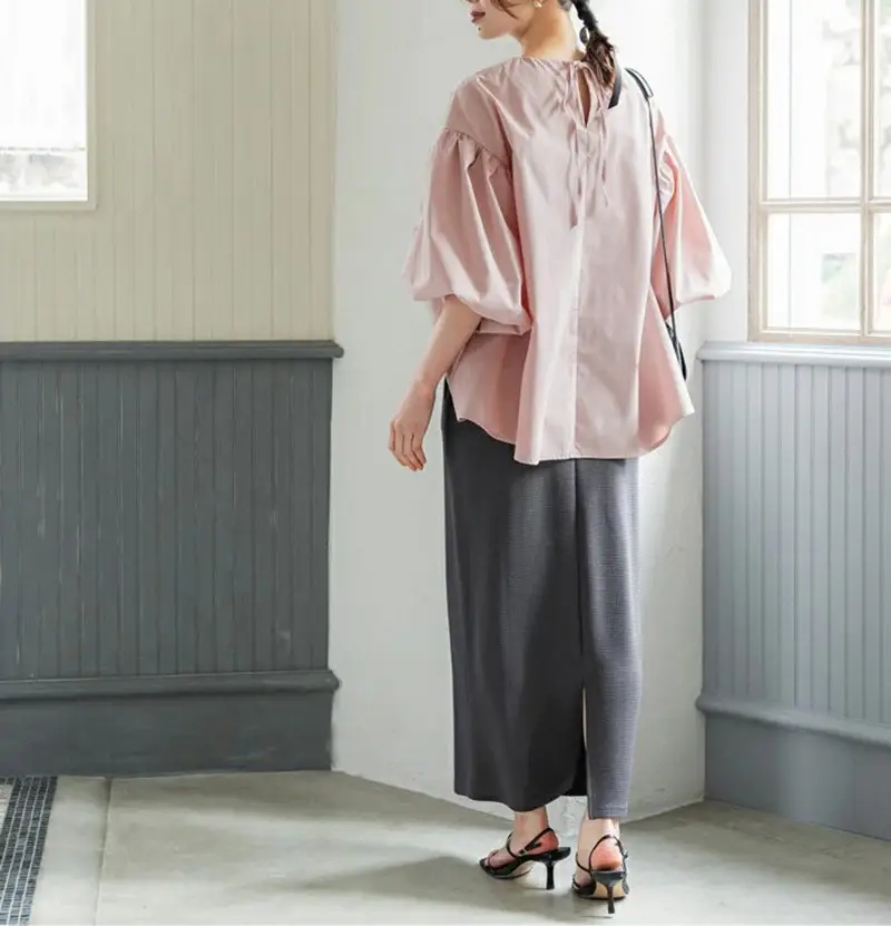 Lotte New Japanese Korean Summer Loose Large Women's Shirt Cotton Big Lantern Sleeve Round Neck Top Cross Border — feature 5