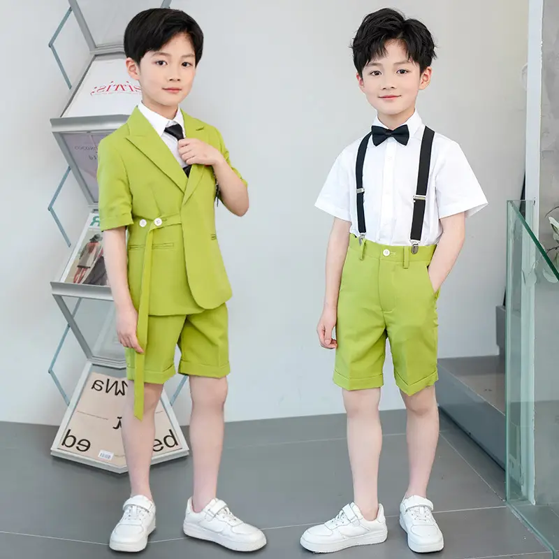 Kids Green Short Sleeve Suit with Overalls Set - Image 6