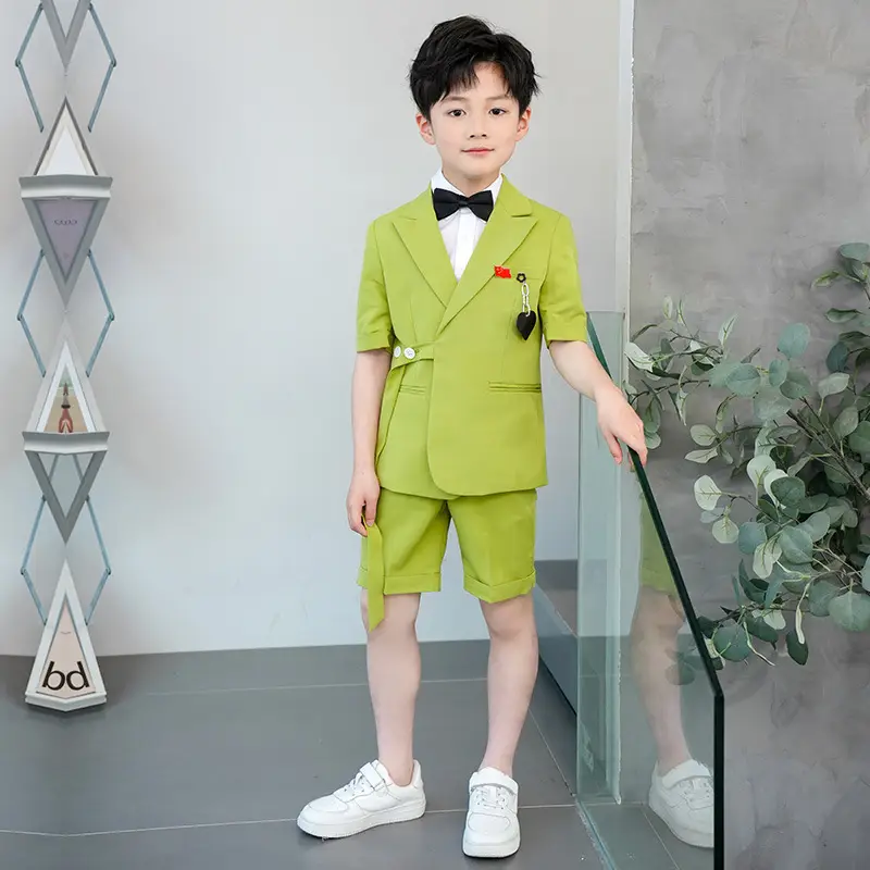 Kids Green Short Sleeve Suit with Overalls Set - Image 7