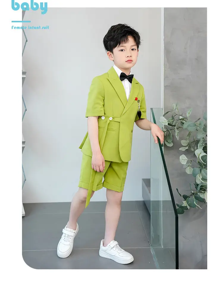 Kids Green Short Sleeve Suit with Overalls Set — feature 15