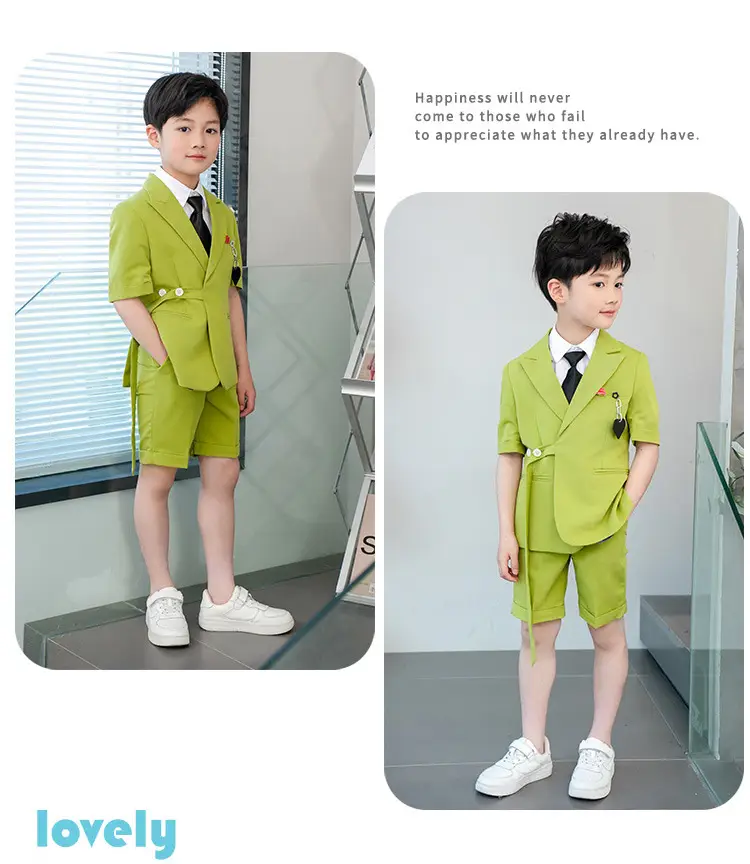 Kids Green Short Sleeve Suit with Overalls Set — feature 9