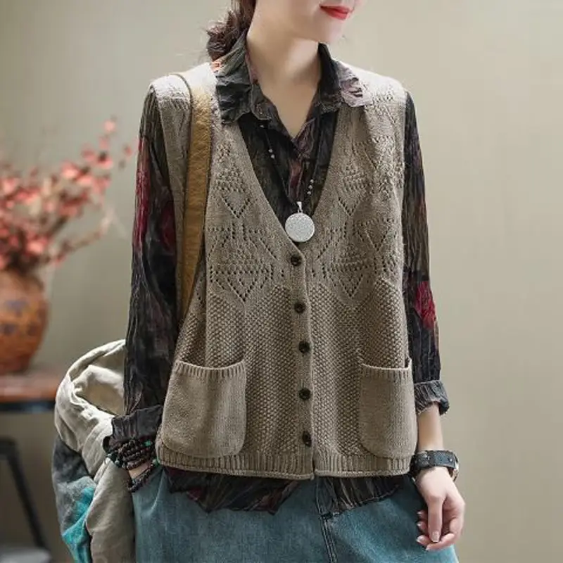 Women's Black Knitted Sleeveless Vest Coat - Image 6