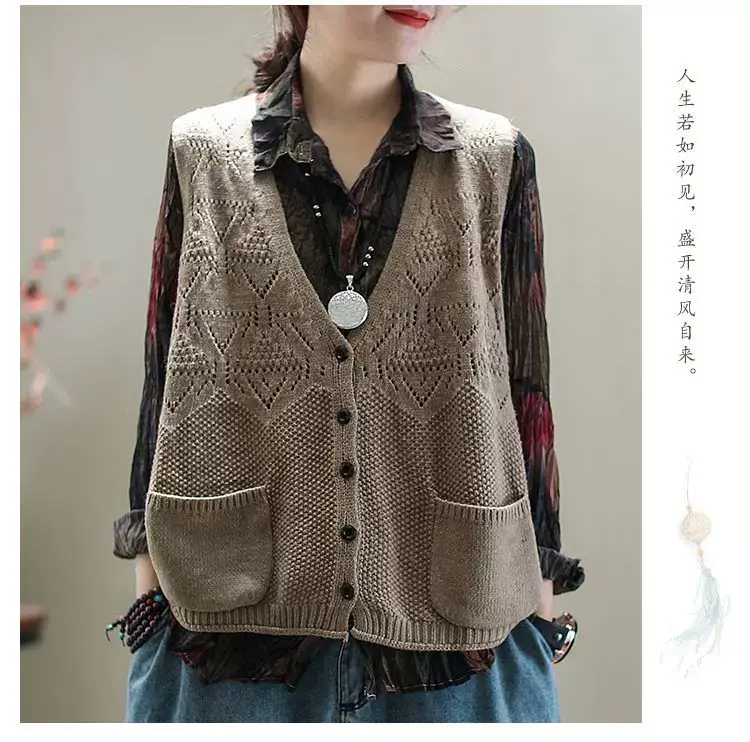 Women's Black Knitted Sleeveless Vest Coat — feature 13