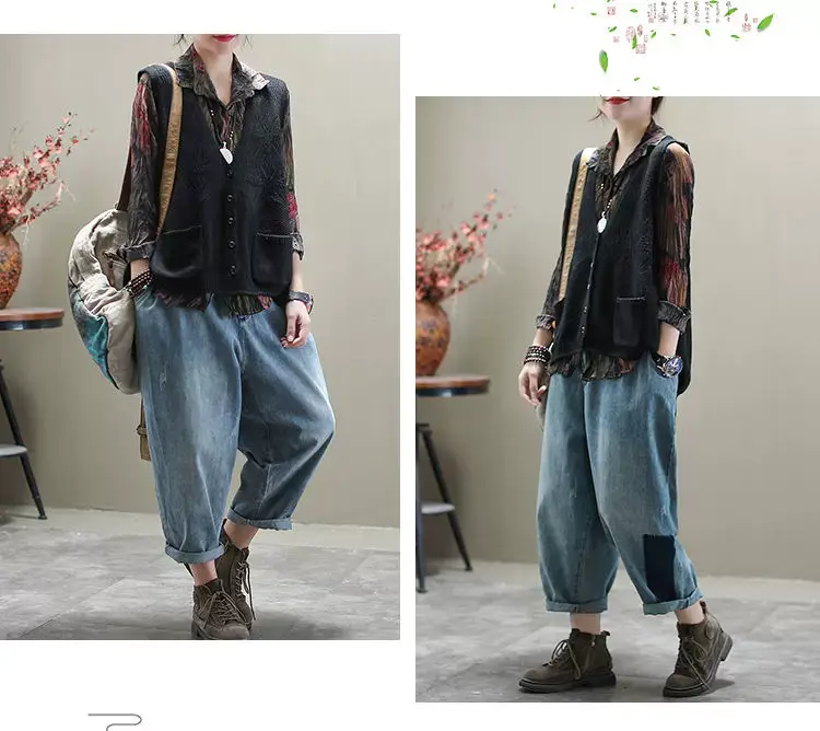 Women's Black Knitted Sleeveless Vest Coat — feature 18