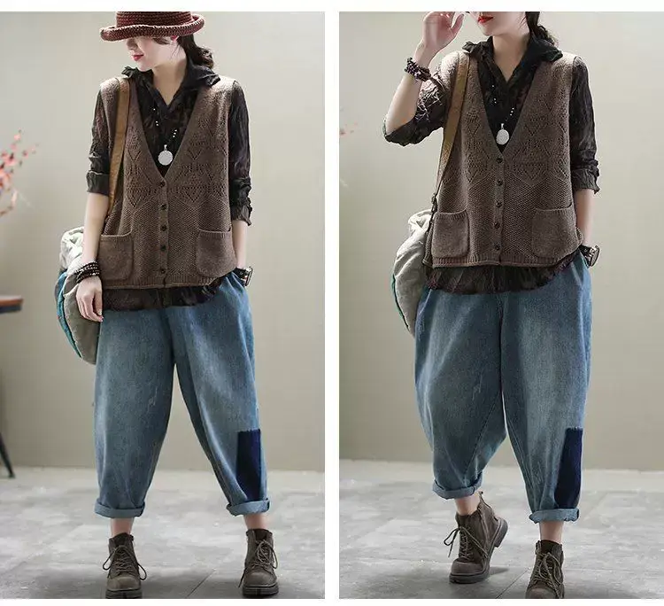 Women's Black Knitted Sleeveless Vest Coat — feature 9