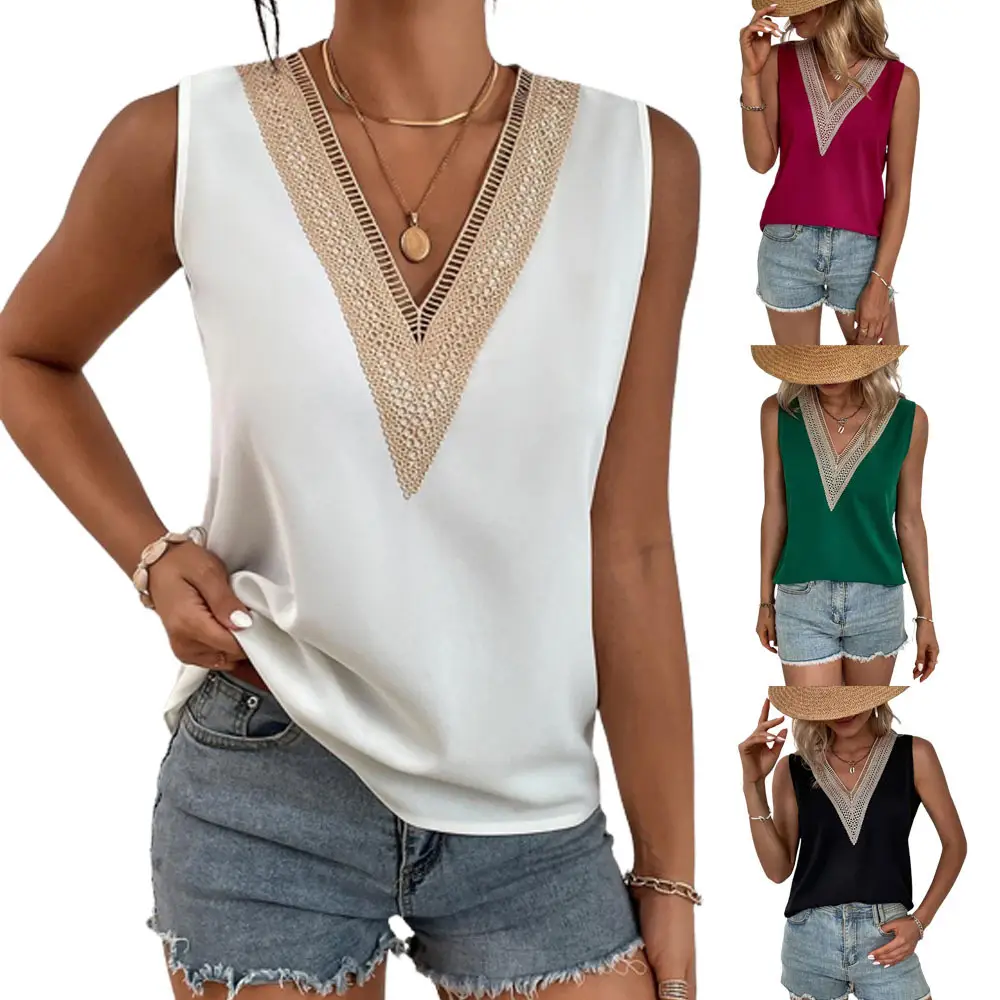 Women's V-Neck Lace Sleeveless Top Maroon - Image 4
