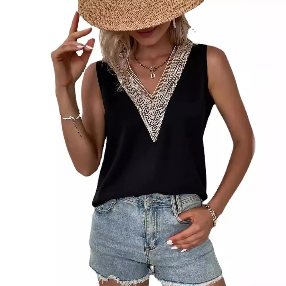 Women's V-Neck Lace Sleeveless Top Maroon - Image 8