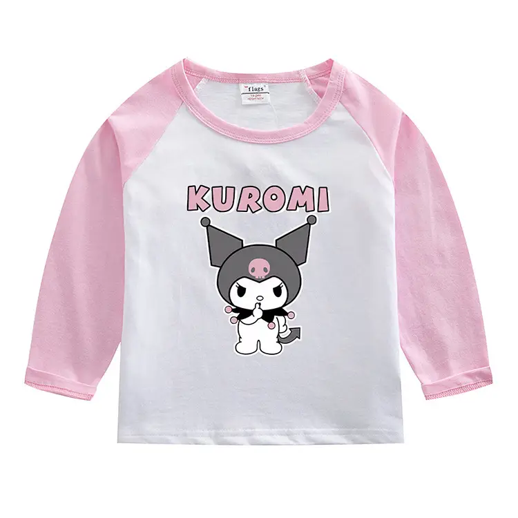 Kuromi Long Sleeve T-Shirt Gray White Kids Cotton 2023 — feature 3