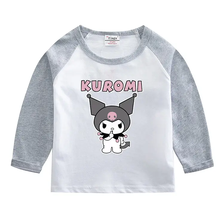 Kuromi Long Sleeve T-Shirt Gray White Kids Cotton 2023 — feature 4