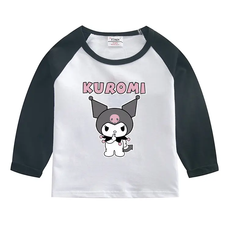 Kuromi Long Sleeve T-Shirt Gray White Kids Cotton 2023 — feature 9