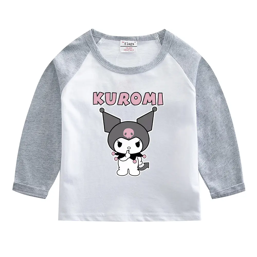 Kuromi Long Sleeve T-Shirt Gray White Kids Cotton 2023 - Image 2