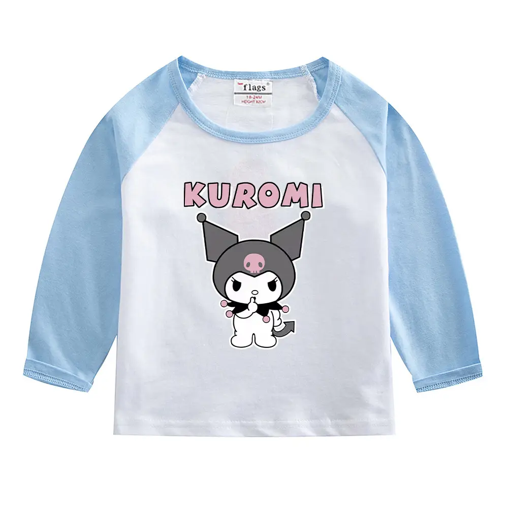 Kuromi Long Sleeve T-Shirt Gray White Kids Cotton 2023 - Image 3