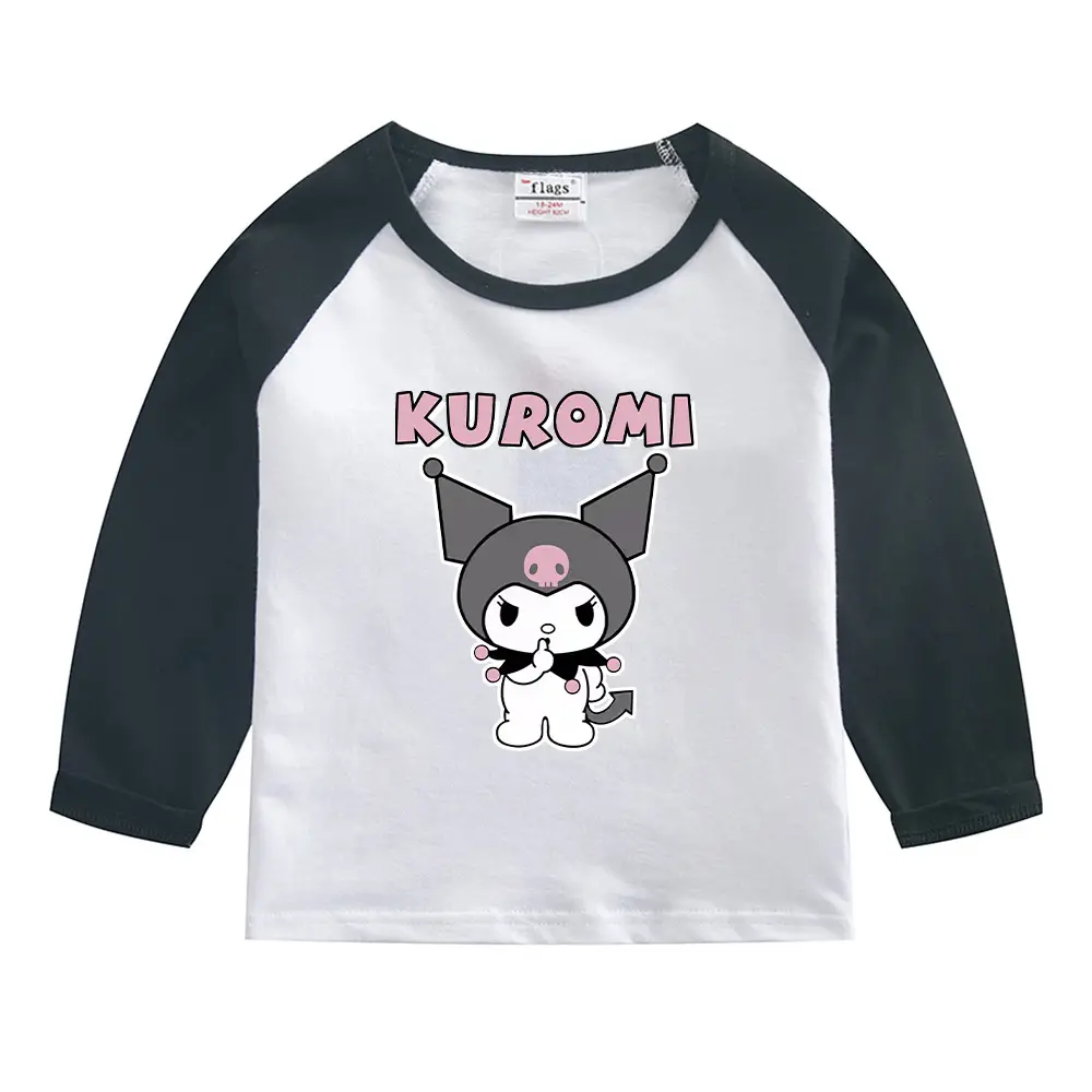 Kuromi Long Sleeve T-Shirt Gray White Kids Cotton 2023 - Image 7