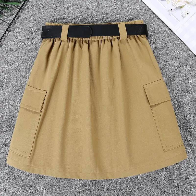 Women's Tan Belt Work Skirt High Waist Slim Fit