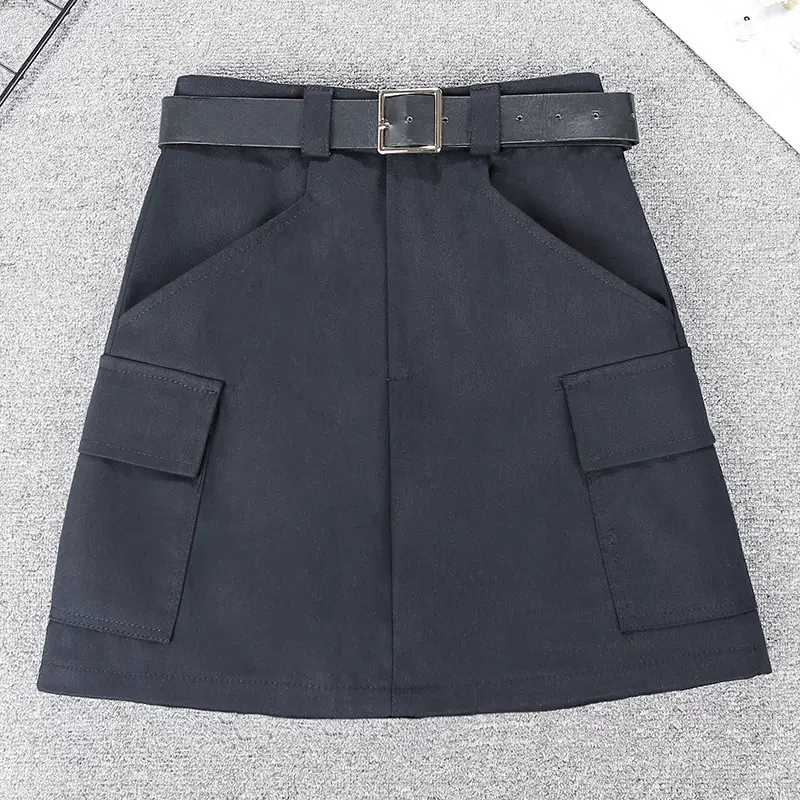 Women's Tan Belt Work Skirt High Waist Slim Fit — feature 11