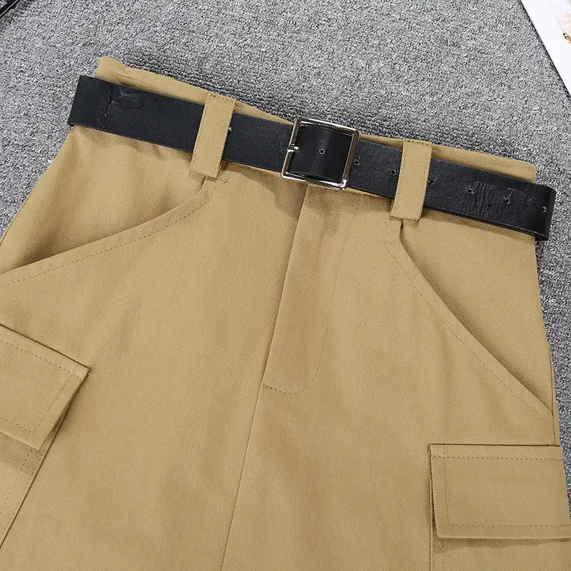 Women's Tan Belt Work Skirt High Waist Slim Fit — feature 6