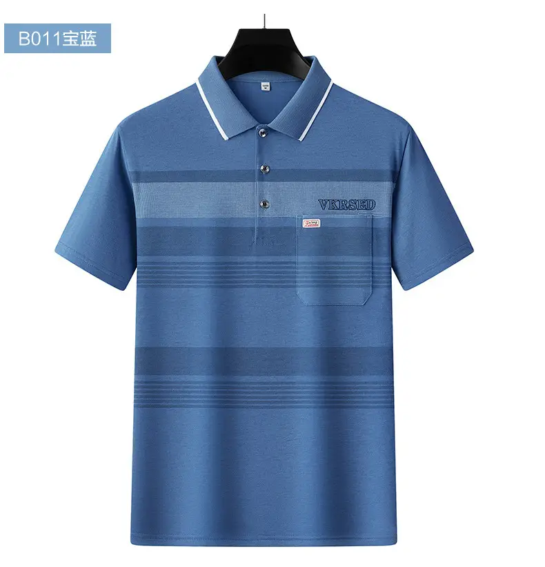 Men's Printed Polo Shirt Light Green Striped Short Sleeve — feature 13
