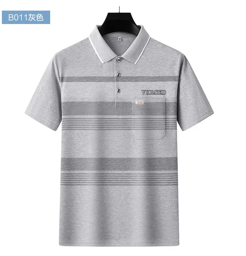 Men's Printed Polo Shirt Light Green Striped Short Sleeve — feature 14