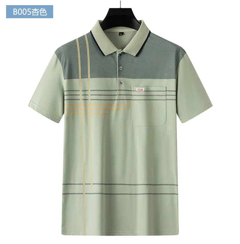 Men's Printed Polo Shirt Light Green Striped Short Sleeve — feature 19