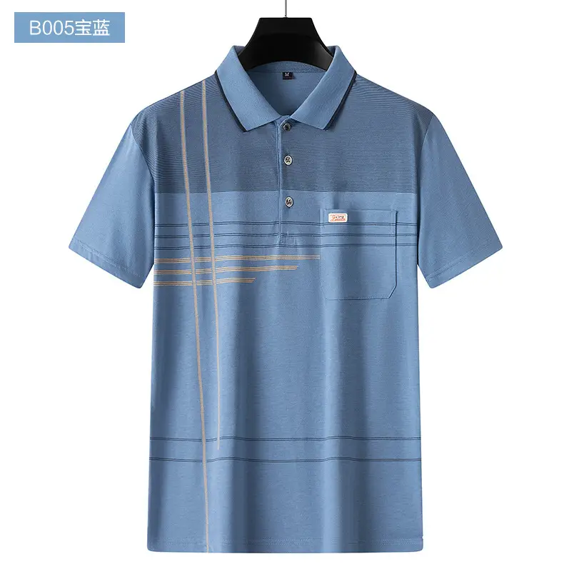 Men's Printed Polo Shirt Light Green Striped Short Sleeve — feature 20
