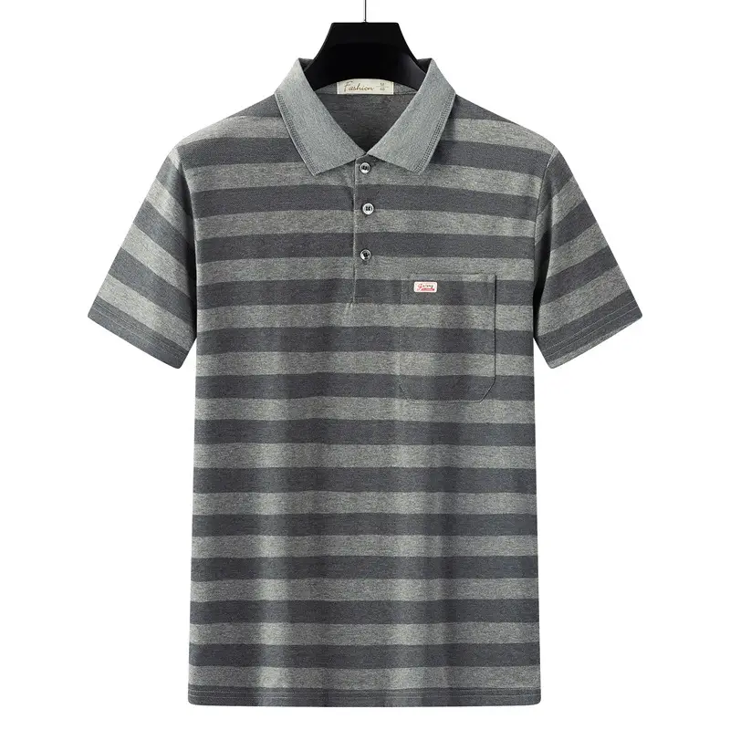 Men's Printed Polo Shirt Light Green Striped Short Sleeve - Image 16
