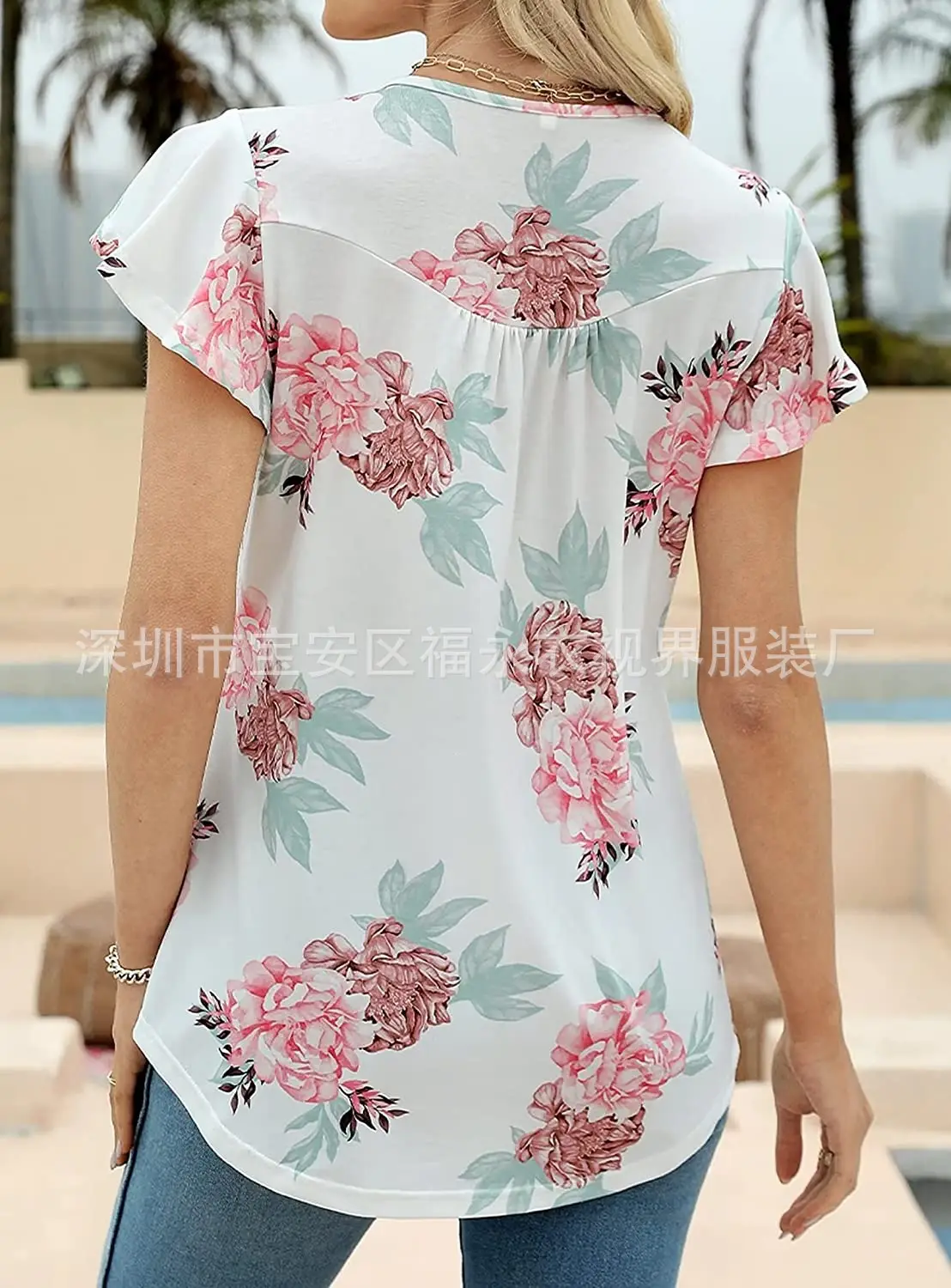 Women Floral Pleated Top Summer Casual Slim Fit — feature 12