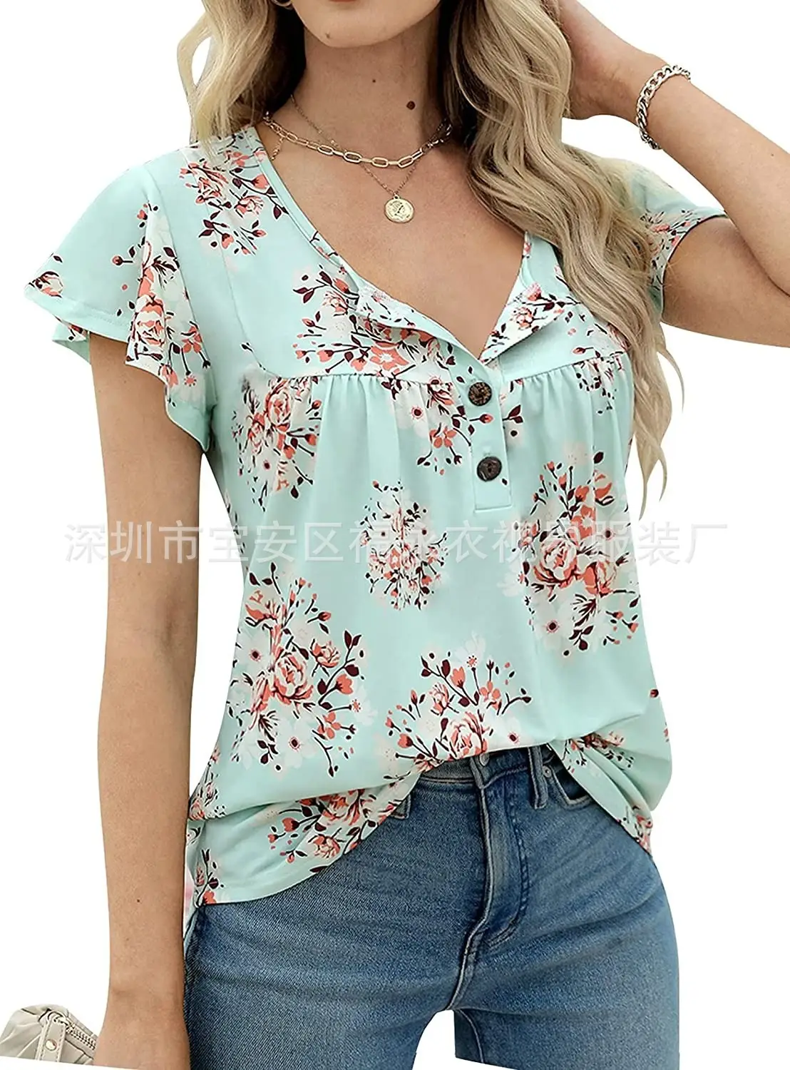 Women Floral Pleated Top Summer Casual Slim Fit — feature 2