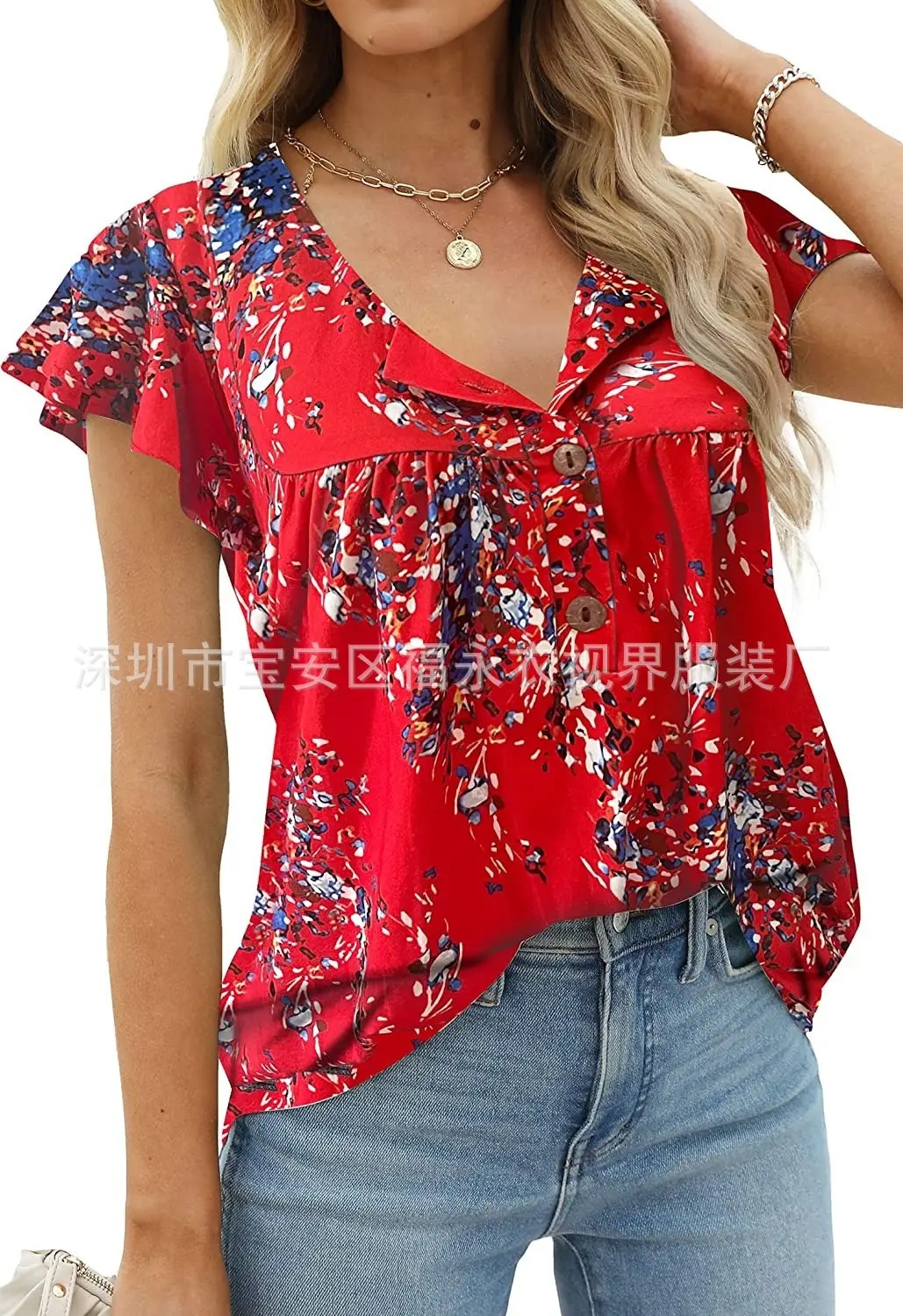 Women Floral Pleated Top Summer Casual Slim Fit — feature 20