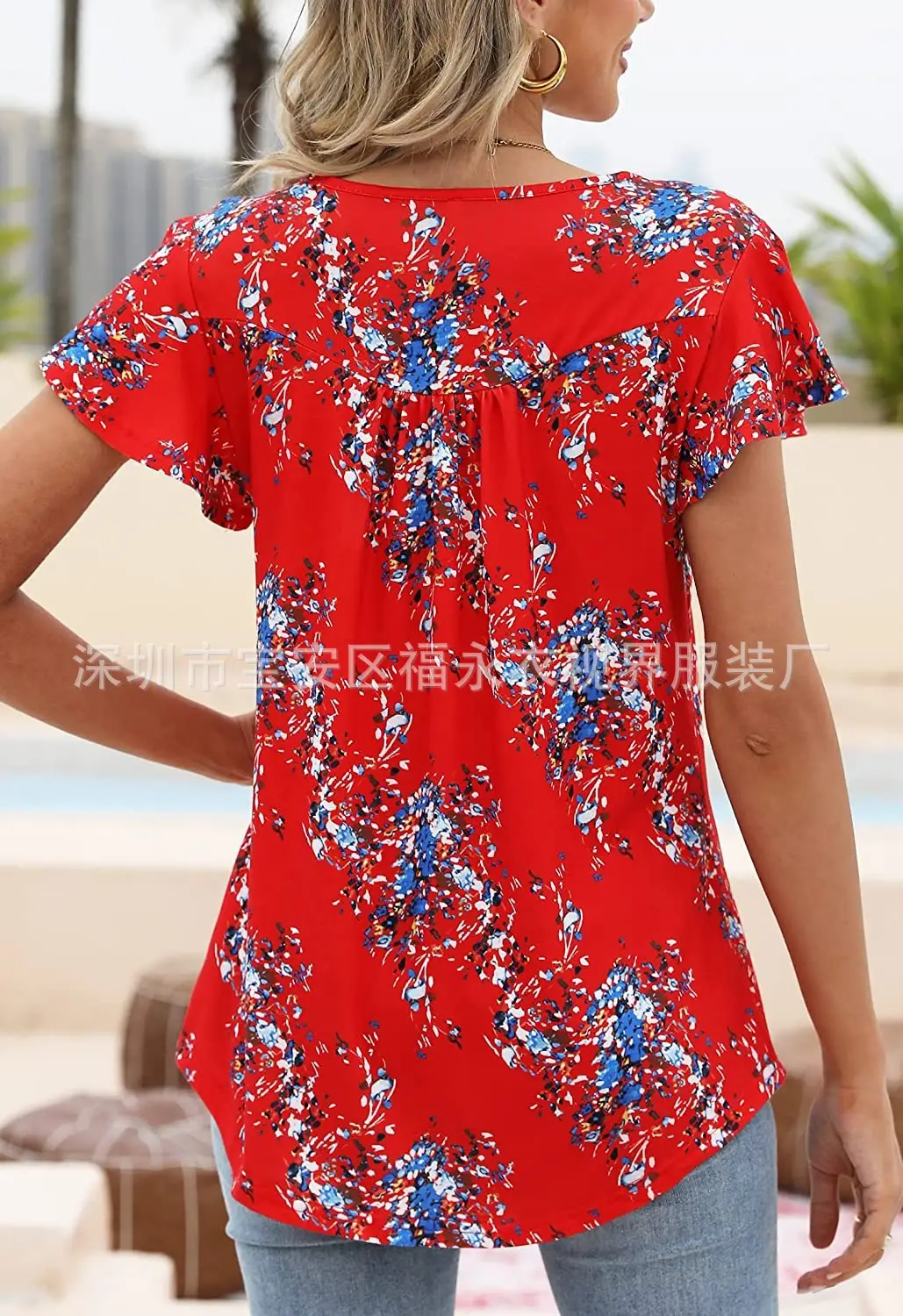 Women Floral Pleated Top Summer Casual Slim Fit — feature 22