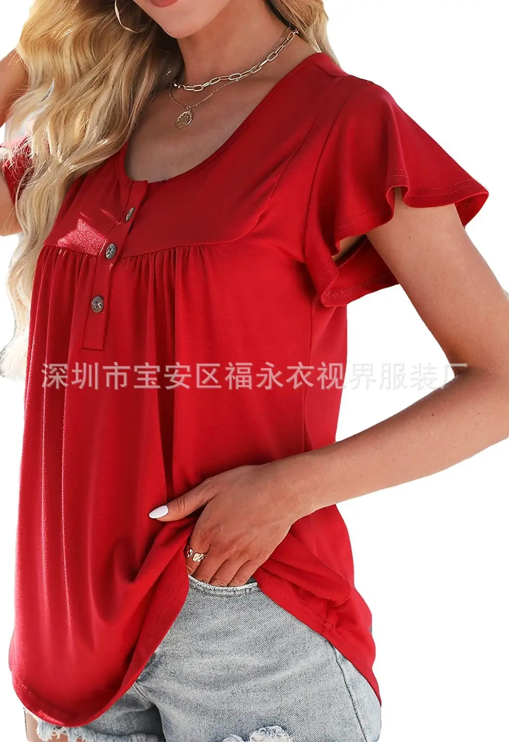 Women Floral Pleated Top Summer Casual Slim Fit — feature 26