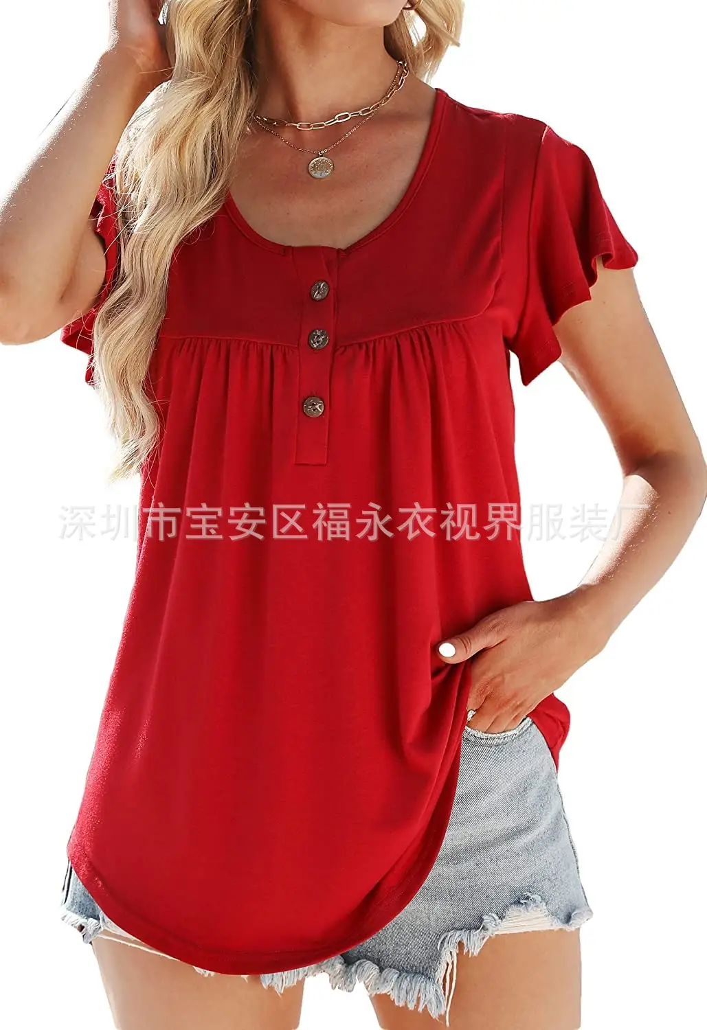 Women Floral Pleated Top Summer Casual Slim Fit — feature 27