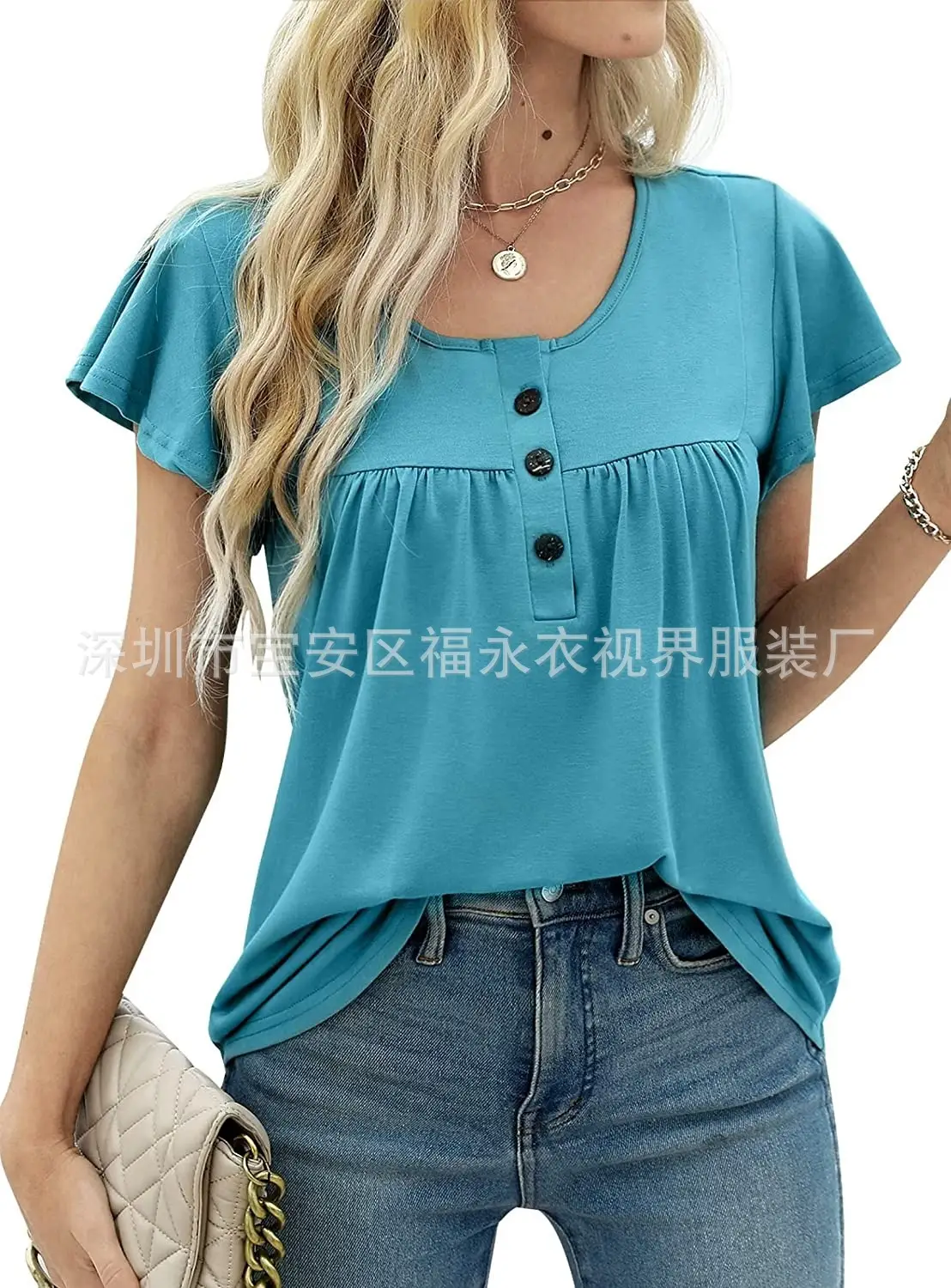 Women Floral Pleated Top Summer Casual Slim Fit — feature 29