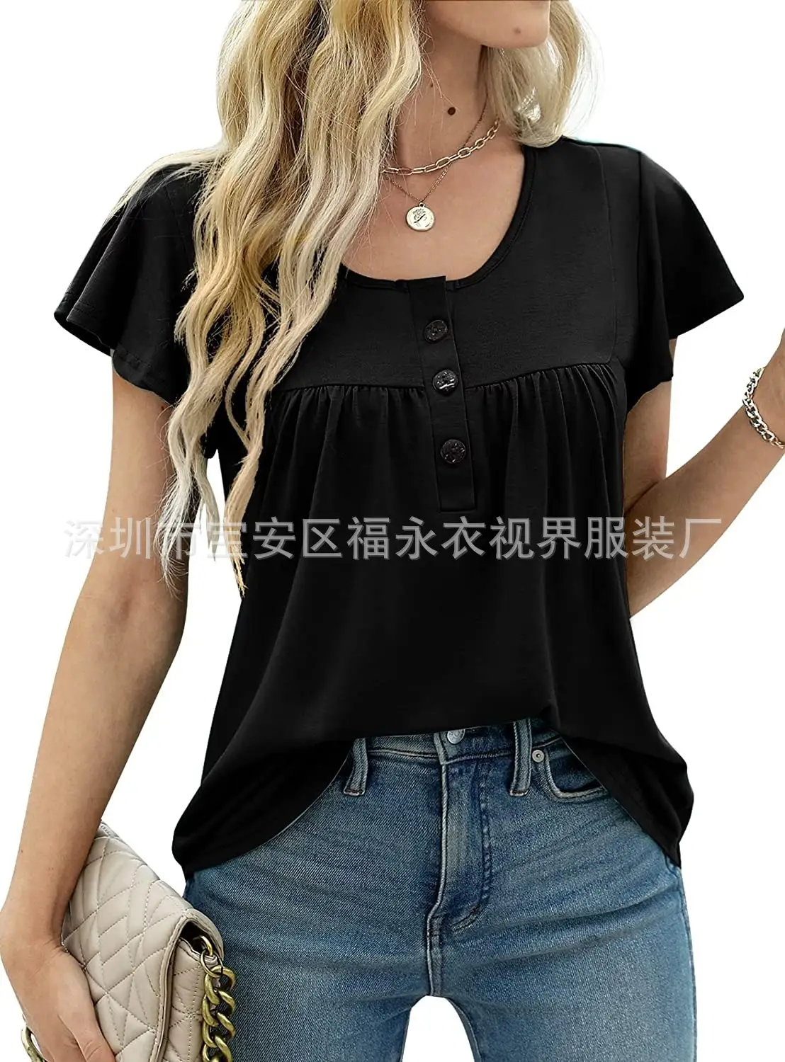 Women Floral Pleated Top Summer Casual Slim Fit — feature 33