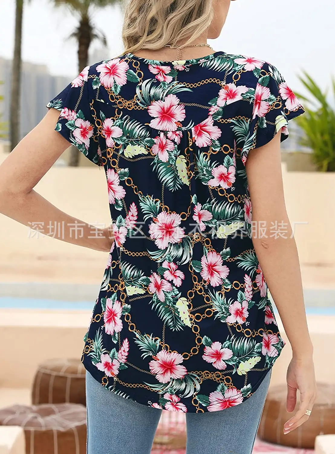 Women Floral Pleated Top Summer Casual Slim Fit — feature 8