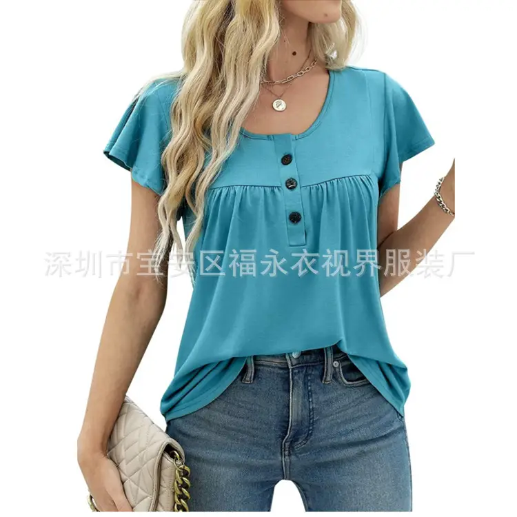 Women Floral Pleated Top Summer Casual Slim Fit - Image 7
