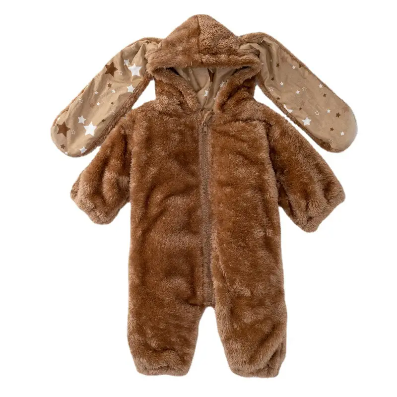 New Baby Plush Hooded Jumpsuit Brown Cartoon Rabbit - Image 6